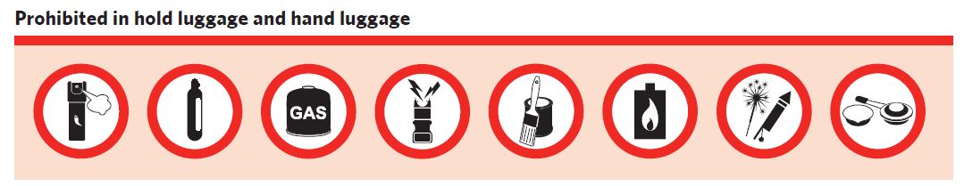 Prohibited in hold luggage and hand luggage: ...